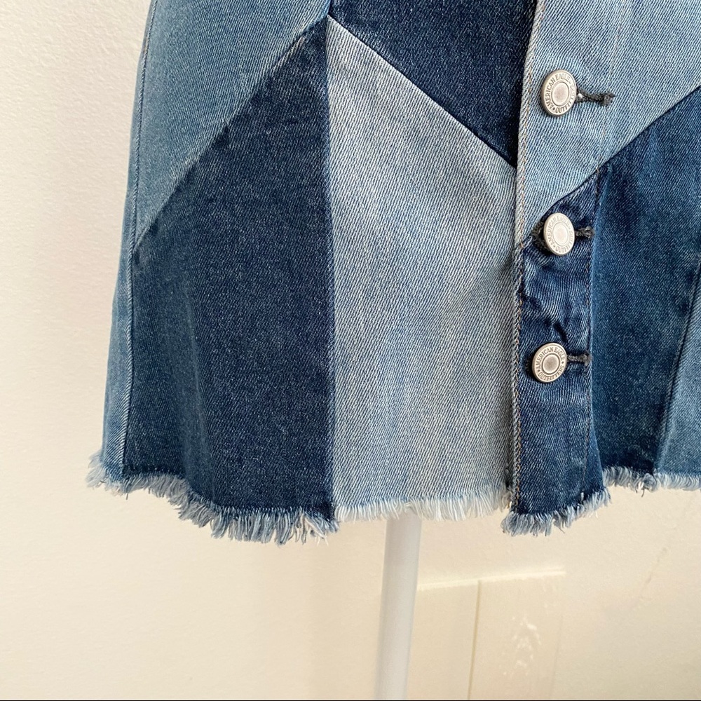 AE color block denim mini skirts.🤍 - Picture 3 of 9